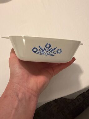 Corningware White Casserole Dish with Blue Floral Pattern